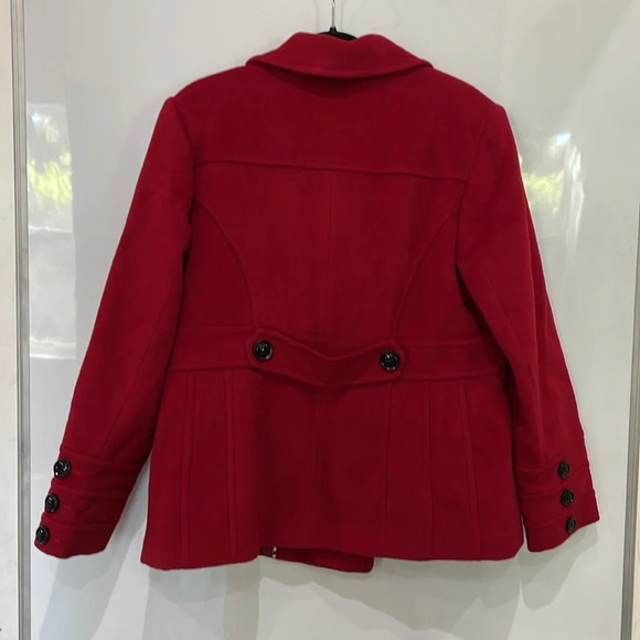 St. John’s Bay Cashmere And Wool Blend Pea Coat Deep Red Size Medium NWOT - Picture 7 of 10